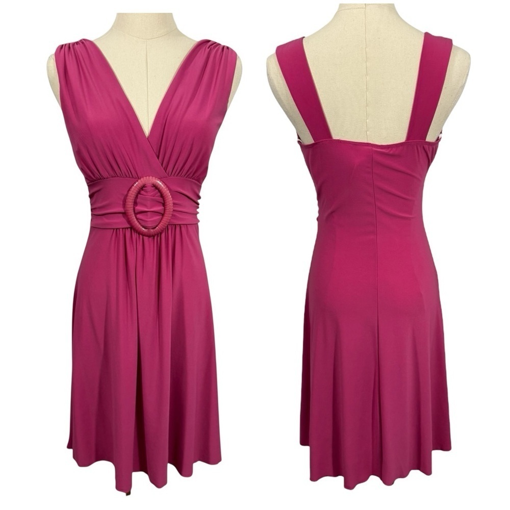Vintage 90s Y2K Mariposa Belted Cocktail Dress Sz M Pink V-Neck Party Stretch